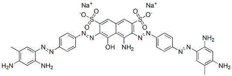 4-Amino-3,6-bis[[4-[(2,4-diamino-5-methylphenyl)azo]phenyl]azo]-5-hydroxynaphthalene-2,7-disulfonic acid disodium salt 구조식 이미지