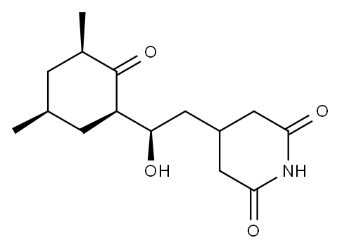 (+)-4-[2-(3,5-Dimethyl-2-oxocyclohexyl)-2-hydroxyethyl]-2,6-piperidinedione 구조식 이미지
