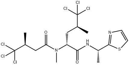 (2R,4S)-5,5,5-Trichloro-4-methyl-2-[methyl[(S)-4,4,4-trichloro-3-methyl-1-oxobutyl]amino]-N-[(S)-1-(2-thiazolyl)ethyl]pentanamide 구조식 이미지
