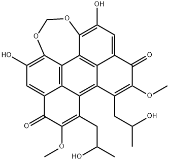 4,13-Dihydroxy-8,9-bis(2-hydroxypropyl)-7,10-dimethoxyperylo[1,12-def]-1,3-dioxepin-6,11-dione 구조식 이미지