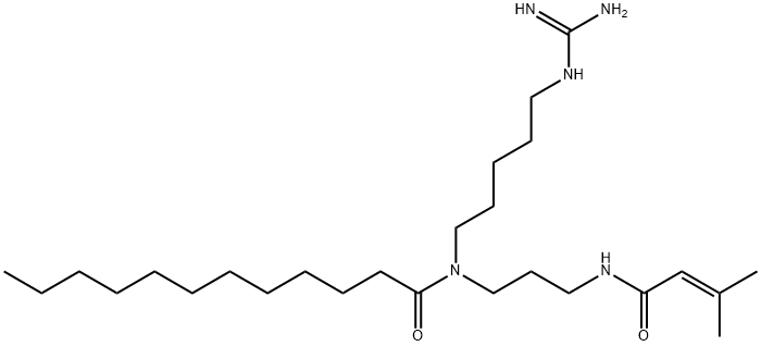 N-[5-[(Aminoiminomethyl)amino]pentyl]-N-[3-[(3-methyl-1-oxo-2-butenyl)amino]propyl]dodecanamide 구조식 이미지