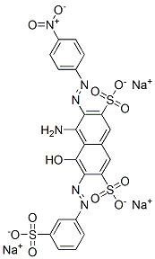 trisodium 4-amino-5-hydroxy-3-[(4-nitrophenyl)azo]-6-[(3-sulphonatophenyl)azo]naphthalene-2,7-disulphonate 구조식 이미지