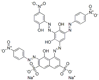 disodium 5-[[2,4-dihydroxy-3-[(2-hydroxy-5-nitrophenyl)azo]-5-[(4-nitrophenyl)azo]phenyl]azo]-4-hydroxy-3-[(4-nitrophenyl)azo]naphthalene-2,7-disulphonate Structure