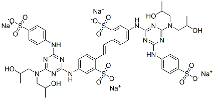 tetrasodium 4,4'-bis[[4-[bis(2-hydroxypropyl)amino]-6-[(4-sulphonatophenyl)amino]-1,3,5-triazin-2-yl]amino]-stilbene-2,2'-disulphonate 구조식 이미지