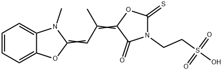 5-[1-methyl-2-(3-methyl-2(3H)-benzoxazol-1-ylidene)ethylidene]-4-oxo-2-thioxo-3-oxazolidineethanesulphonic acid 구조식 이미지