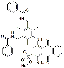 sodium 1-amino-4-[[3,5-bis[(benzoylamino)methyl]-2,4,6-trimethylphenyl]amino]-9,10-dihydro-9,10-dioxoanthracene-2-sulphonate Structure