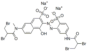 disodium 3-[[5-[(2,3-dibromo-1-oxopropyl)amino]-2-sulphonatophenyl]azo]-7-[(2,3-dibromo-1-oxopropyl)methylamino]-4-hydroxynaphthalene-2-sulphonate 구조식 이미지