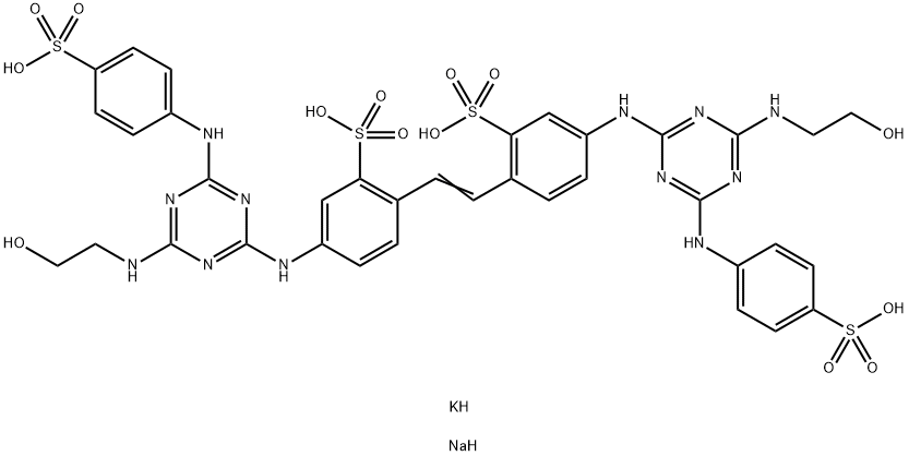 dipotassium disodium 4,4'-bis[[4-[(2-hydroxyethyl)amino]-6-[(4-sulphonatophenyl)amino]-1,3,5-triazin-2-yl]amino]stilbene-2,2'-disulphonate Structure