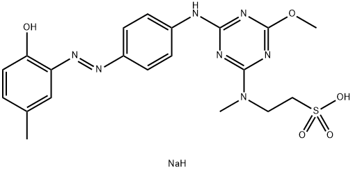 sodium 2-[[4-[[4-[(2-hydroxy-5-methylphenyl)azo]phenyl]amino]-6-methoxy-1,3,5-triazin-2-yl]methylamino]ethanesulphonate 구조식 이미지