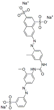 trisodium 7-[[4-[[[[2-methoxy-4-[(3-sulphonatophenyl)azo]phenyl]amino]carbonyl]amino]-o-tolyl]azo]naphthalene-1,3-disulphonate 구조식 이미지