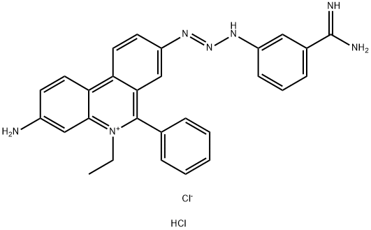 8-[3-(m-amidinophenyl)-2-triazeno]-3-amino-5-ethyl-6-phenylphenanthridinium chloride hydrochloride 구조식 이미지