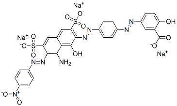 trisodium 5-[[4-[[8-amino-1-hydroxy-7-[(4-nitrophenyl)azo]-3,6-disulphonato-2-naphthyl]azo]phenyl]azo]salicylate 구조식 이미지