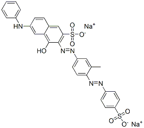 disodium 4-hydroxy-3-[[3-methyl-4-[(4-sulphonatophenyl)azo]phenyl]azo]-6-(phenylamino)naphthalene-2-sulphonate 구조식 이미지