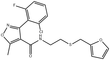 3-(2-Chloro-6-fluorophenyl)-N-(2-{[(fur-2-yl)methyl]sulphanyl}ethyl)-5-methyl-1,2-oxazole-4-carboxamide, 3-(2-Chloro-6-fluorophenyl)-N-(2-{[(fur-2-yl)methyl]thio}ethyl)-5-methylisoxa 구조식 이미지