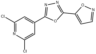 5-[5-(2,6-Dichloropyridin-4-yl)-1,3,4-oxadiazol-2-yl]isoxazole, 2-(2,6-Dichloropyridin-4-yl)-5-(isoxazol-5-yl)-1,3,4-oxadiazole 구조식 이미지