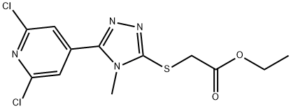 Ethyl {[5-(2,6-dichloropyridin-4-yl)-4-methyl-4H-1,2,4-triazol-3-yl]sulphanyl}acetate, Ethyl 2-{[5-(2,6-dichloropyridin-4-yl)-4-methyl-4H-1,2,4-triazol-3-yl]sulphanyl}ethanoate 구조식 이미지