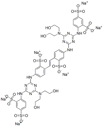 hexasodium 4,4'-[vinylenebis[(3-sulphonato-4,1-phenylene)imino[6-[bis(2-hydroxyethyl)amino]-1,3,5-triazine-4,2-diyl]imino]]bis(benzene-1,3-disulphonate) 구조식 이미지