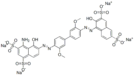 4-Amino-5-hydroxy-6-[[4'-[(2-hydroxy-3,6-disulfo-1-naphthalenyl)azo]-3,3'-dimethoxy[1,1'-biphenyl]-4-yl]azo]-1,3-naphthalenedisulfonic acid tetrasodium salt 구조식 이미지