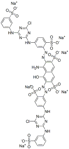 hexasodium 4-amino-3,6-bis[[5-[[4-chloro-6-[(3-sulphonatophenyl)amino]-1,3,5-triazin-2-yl]amino]-2-sulphonatophenyl]azo]-5-hydroxynaphthalene-2,7-disulphonate Structure