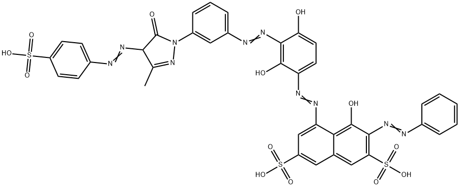 4-[[3-[[3-[[4,5-Dihydro-3-methyl-5-oxo-4-[(4-sulfophenyl)azo]-1H-pyrazol]-1-yl]phenyl]azo]-2,4-dihydroxyphenyl]azo]-5-hydroxy-6-(phenylazo)-2,7-naphthalenedisulfonic acid 구조식 이미지