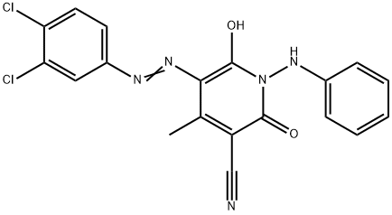 5-[(3,4-dichlorophenyl)azo]-1,2-dihydro-6-hydroxy-4-methyl-2-oxo-1-(phenylamino)nicotinonitrile  구조식 이미지