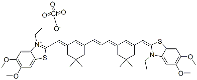 Benzothiazolium, 3-ethyl-2-[[3-[3-[3-[(3-ethyl-5,6-dimethoxy-2(3H)-benzothiazolylidene)methyl]-5,5-dimethyl-2-cyclohexen-1-ylidene]-1-propenyl]-5,5-dimethyl-2-cyclohexen-1-ylidene]methyl]-5,6-dimethoxy-, perchlorate 구조식 이미지