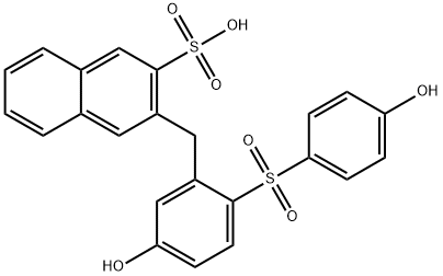 3-[[5-hydroxy-2-[(4-hydroxyphenyl)sulphonyl]phenyl]methyl]naphthalene-2-sulphonic acid  구조식 이미지