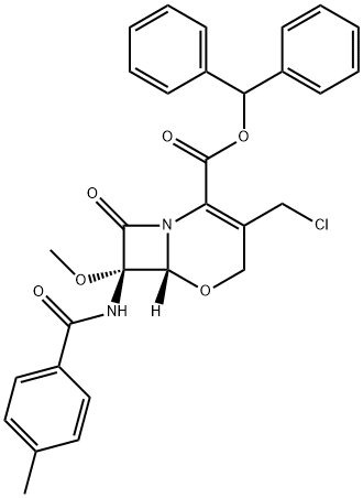 (6R,7R)-3-Chloromethyl-7-methoxy-8-oxo-7-(p-toluoylamino)-5-oxa-1-azabicyclo[4.2.0]oct-2-ene-2-carboxylic acid diphenylmethyl ester 구조식 이미지