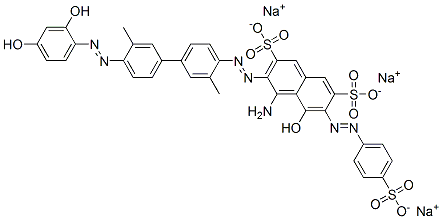 trisodium 4-amino-3-[[4'-[(2,4-dihydroxyphenyl)azo]-3,3'-dimethyl[1,1'-biphenyl]-4-yl]azo]-5-hydroxy-6-[(4-sulphonatophenyl)azo]naphthalene-2,7-disulphonate  구조식 이미지