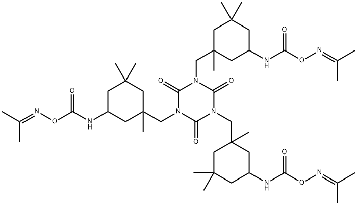 1,3,5-트리스[[1,3,3-트리메틸-5-[[[[(1-메틸에틸리덴)아미노]옥시]카보닐]아미노]사이클로헥실]메틸]-1,3,5-트리아진-2,4,6-(1H,3H,5H)-트리온 구조식 이미지