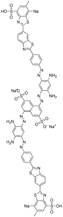 4,8-Bis[[2,4-diamino-5-[[4-[6-(6-methyl-7-sodiosulfobenzothiazol-2-yl)benzothiazol-2-yl]phenyl]azo]phenyl]azo]naphthalene-2,6-disulfonic acid disodium salt Structure