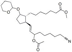 Prost-13-en-1-oic acid, 15-(acetyloxy)-20-cyano-9-(tetrahydro-2H-pyran-2-yl)oxy-, methyl ester, (13E)-(+-)- Structure