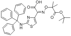 (Z)-2-(tert-Butoxycarbonylprop-2-oxyimino)-2-(2-tritylaminothiazol-4-yl)acetic acid 구조식 이미지