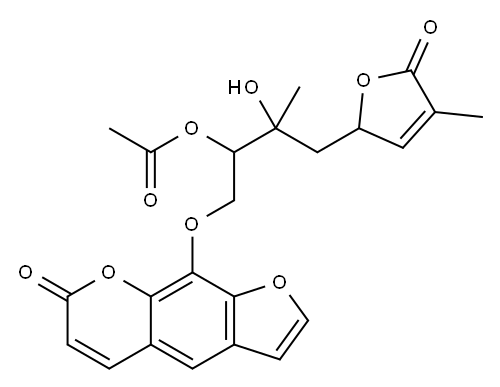 9-[2-(Acetyloxy)-4-(2,5-dihydro-4-methyl-5-oxofuran-2-yl)-3-hydroxy-3-methylbutoxy]-7H-furo[3,2-g][1]benzopyran-7-one 구조식 이미지