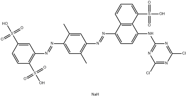 trisodium 2-[[4-[[4-[(4,6-dichloro-1,3,5-triazin-2-yl)amino]-5-sulphonato-1-naphthyl]azo]-2,5-dimethylphenyl]azo]benzene-1,4-disulphonate 구조식 이미지