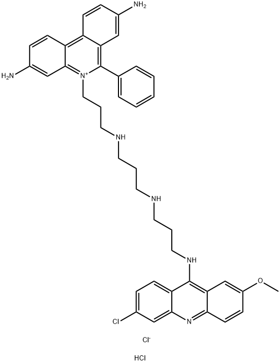 3,8-diamino-5-[3-[[3-[[3-[(6-chloro-2-methoxyacridin-9-yl)amino]propyl]amino]propyl]amino]propyl]-6-phenylphenanthridinium chloride pentahydrochloride 구조식 이미지