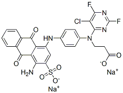 disodium N-[4-[(4-amino-9,10-dihydro-9,10-dioxo-3-sulphonato-1-anthracenyl)amino]phenyl]-N-(5-chloro-2,6-difluoro-4-pyrimidinyl)-beta-alaninate 구조식 이미지