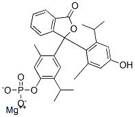 magnesium 4-[3-[4-hydroxy-6-isopropyl-o-tolyl]-1-oxo-3H-isobenzofuran-3-yl]-6-isopropyl-m-tolyl phosphate 구조식 이미지