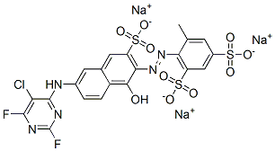 trisodium 2-[[6-[(5-chloro-2,6-difluoropyrimidin-4-yl)amino]-1-hydroxy-3-sulphonato-2-naphthyl]azo]toluene-3,5-disulphonate 구조식 이미지