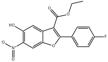 3-Benzofurancarboxylic acid, 2-(4-fluorophenyl)-5-hydroxy-6-nitro-, ethyl ester Structure