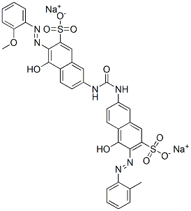 disodium 4-hydroxy-7-[[[[5-hydroxy-6-[(2-methoxyphenyl)azo]-7-sulphonato-2-naphthyl]amino]carbonyl]amino]-3-[(o-tolyl)azo]naphthalene-2-sulphonate Structure