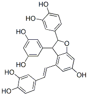 1,2-Benzenediol, 4-(2-(2-(3,4-dihydroxyphenyl)-3-(3,5-dihydroxyphenyl) -2,3-dihydro-6-hydroxy-4-benzofuranyl)ethenyl)- 구조식 이미지