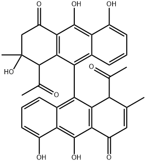 1,1'-Diacetyl-2,3-dihydro-2,5,5',10,10'-pentahydroxy-2,2'-dimethyl[9,9'-bianthracene]-4,4'(1H,1'H)-dione Structure