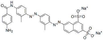 7-[[4-[[4-[(4-Aminobenzoyl)amino]-2-methylphenyl]azo]-2-methylphenyl]azo]-1,3-naphthalenedisulfonic acid disodium salt 구조식 이미지