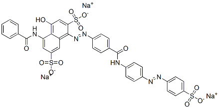 2,7-Naphthalenedisulfonic acid, 5-(benzoylamino)-4-hydroxy-1-[[4-[[[4- [(4-sulfophenyl)azo]phenyl]amino]carbonyl]phenyl]azo]-, trisodium salt 구조식 이미지