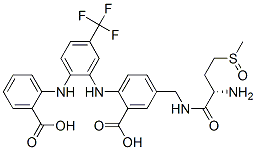 Benzoic  acid,  5-[[[(2S)-2-amino-4-(methylsulfinyl)-1-oxobutyl]amino]methyl]-2-[[2-[(2-carboxyphenyl)amino]-5-(trifluoromethyl)phenyl]amino]- 구조식 이미지