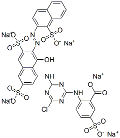 pentasodium 2-[[4-chloro-6-[[8-hydroxy-3,6-disulphonato-7-[(1-sulphonato-2-naphthyl)azo]-1-naphthyl]amino]-1,3,5-triazin-2-yl]amino]-5-sulphonatobenzoate 구조식 이미지