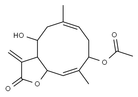 9-Acetyloxy-3a,4,5,8,9,11a-hexahydro-4-hydroxy-6,10-dimethyl-3-methylenecyclodeca[b]furan-2(3H)-one 구조식 이미지