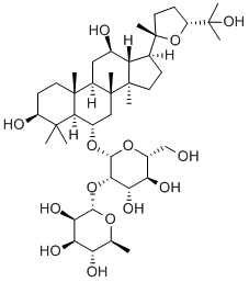 (3b,6a,12b,24R)-20,24-Epoxy-3,12,25-trihydroxydammaran-6-yl 2-O-(6-deoxy-alpha-L-mannopyranosyl)-beta-D-glucopyranoside 구조식 이미지