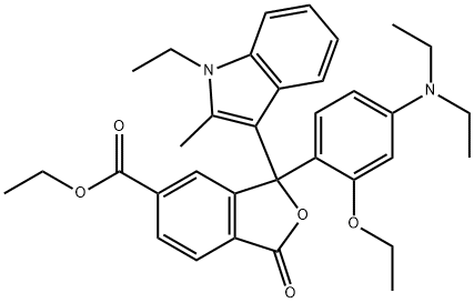 ethyl 3-[4-(diethylamino)-2-ethoxyphenyl]-3-(1-ethyl-2-methyl-1H-indol-3-yl)-1,3-dihydro-1-oxoisobenzofuran-5-carboxylate 구조식 이미지